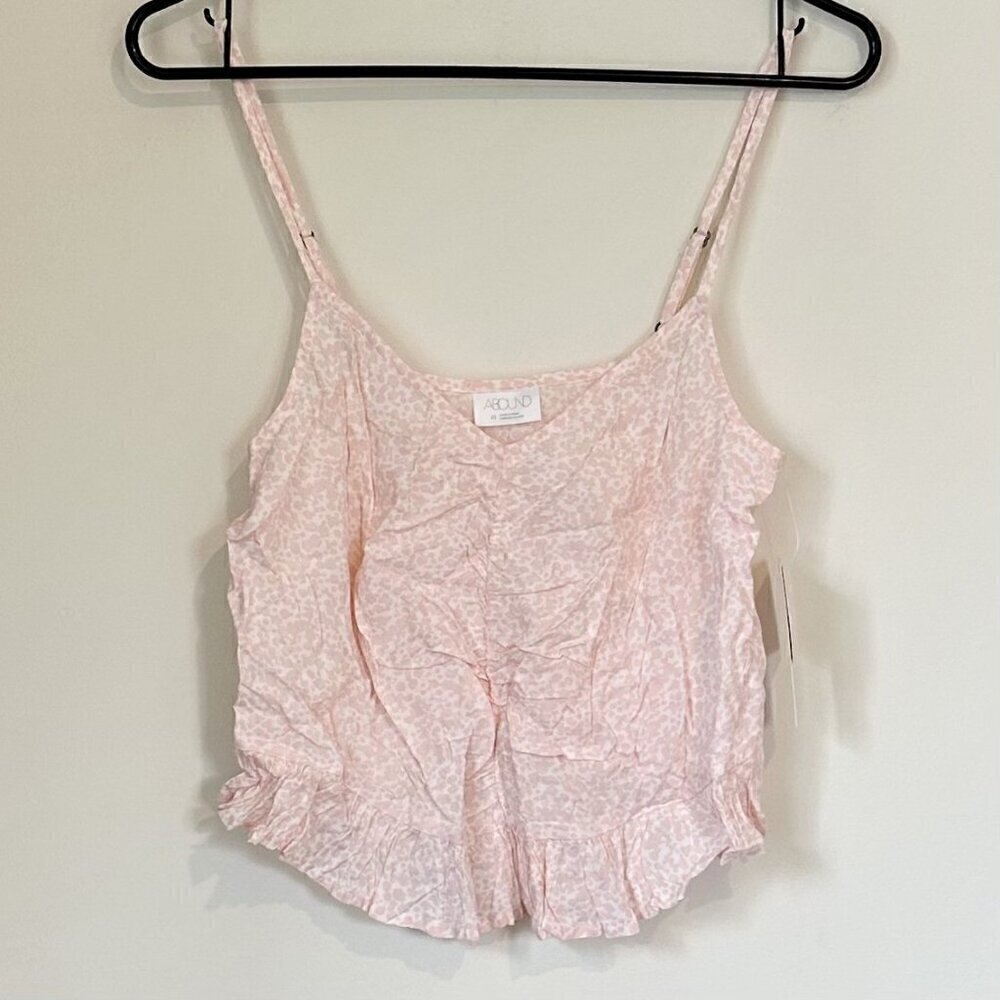 NWT Abound Pink/White Mini Moo V-Neck Sleeveless Cinch Front Tank Top - XS